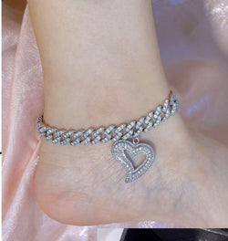 Heart Charm Silver Anklet